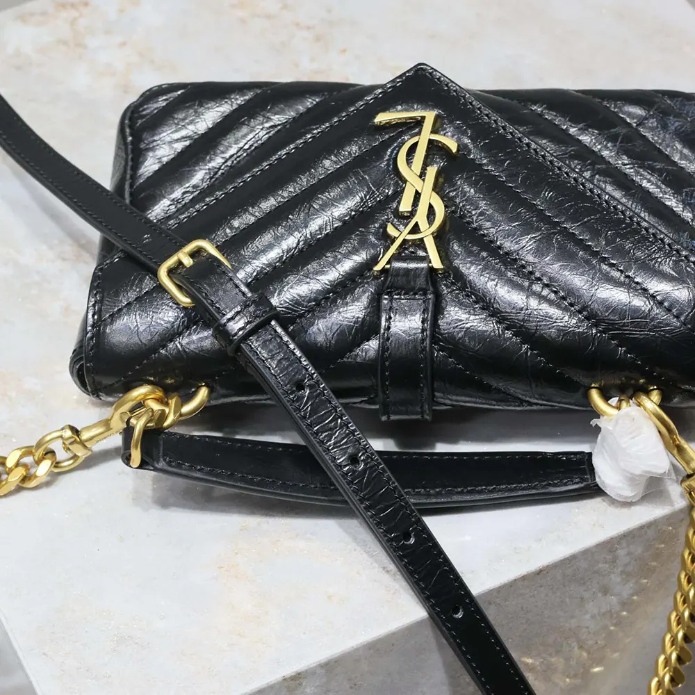 Saint Laurent YSL Women College Mini Chain Bag in Shiny Crackled Leather-Black - image 7