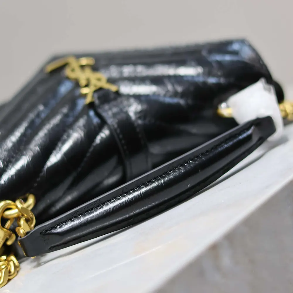 Saint Laurent YSL Women College Mini Chain Bag in Shiny Crackled Leather-Black - image 8