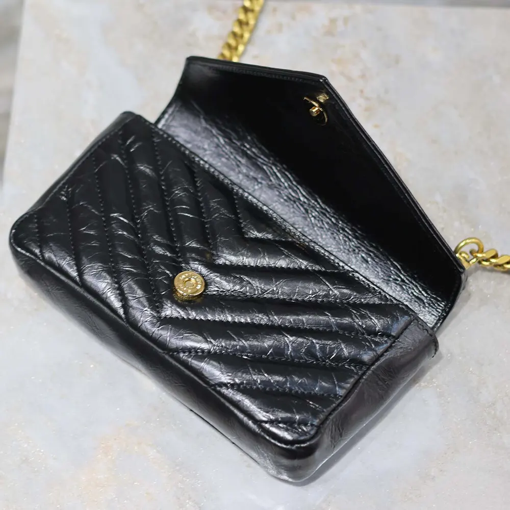 Saint Laurent YSL Women College Mini Chain Bag in Shiny Crackled Leather-Black - image 5