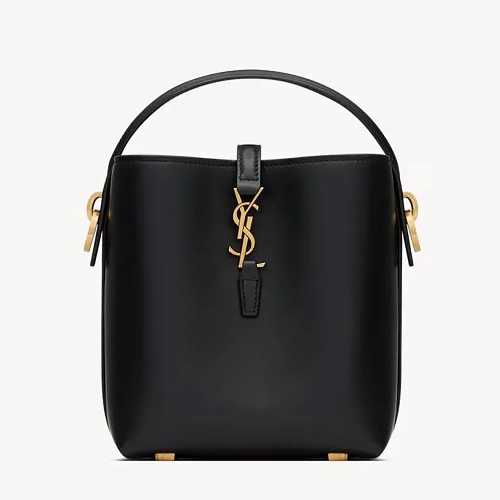 Front view of Saint Laurent YSL Women Le 37 Mini in Shiny Leather-Black