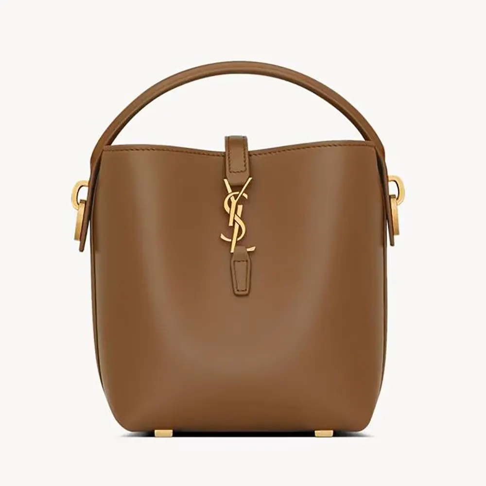 Front view of Saint Laurent YSL Women Le 37 Mini in shiny brown leather