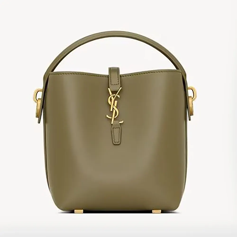Front view of Saint Laurent YSL Women Le 37 Mini in dark green shiny leather