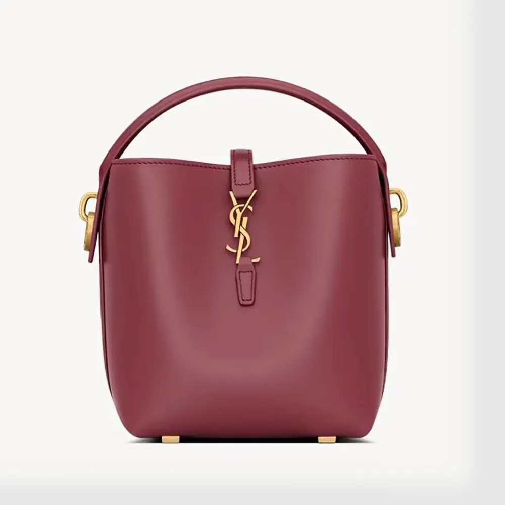 Front view of Saint Laurent YSL Women Le 37 Mini in shiny maroon leather