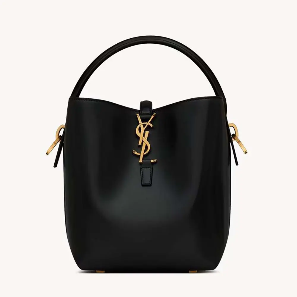 Front angle of Saint Laurent YSL Women Le 37 Small in Shiny Leather-Black