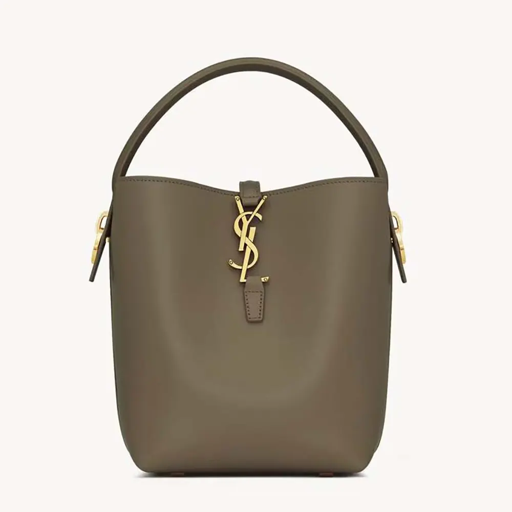 Front view of Saint Laurent YSL Women Le 37 Small in shiny dark green leather