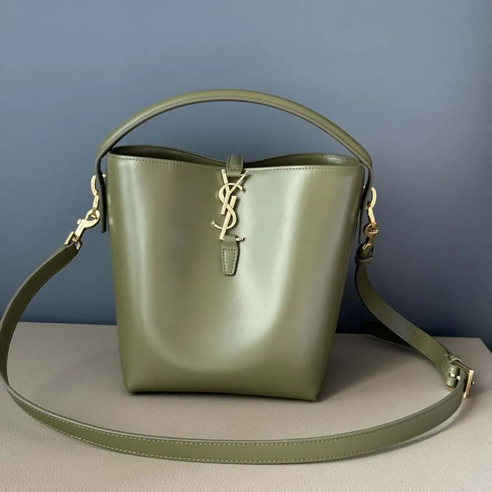 Close-up of gold-tone YSL logo hardware on Le 37 Small shoulder bag