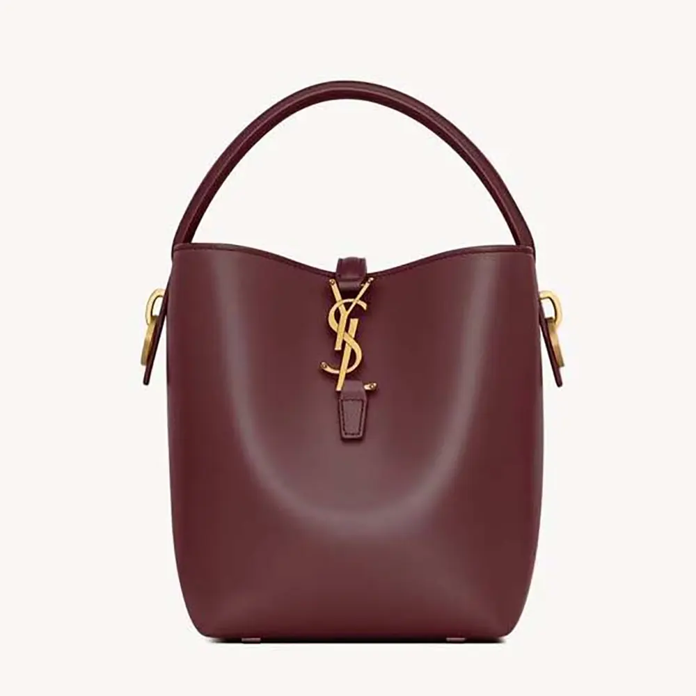 Front view of Saint Laurent YSL Women Le 37 Small in shiny maroon leather