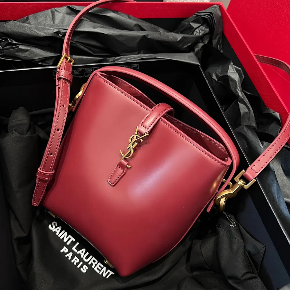 Side angle showing structured silhouette of Saint Laurent YSL Women Le 37 Mini
