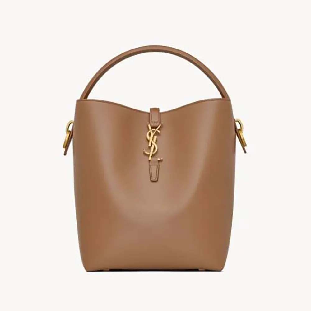 Front view of Saint Laurent YSL Women Le 37 in shiny brown leather