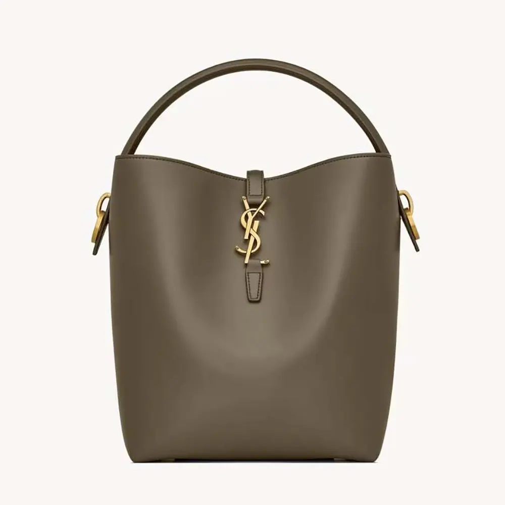 Front view of Saint Laurent YSL Women Le 37 in shiny dark green leather