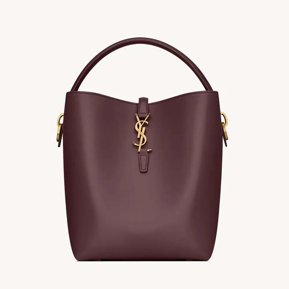 Front view of Saint Laurent YSL Women Le 37 shiny maroon leather bag