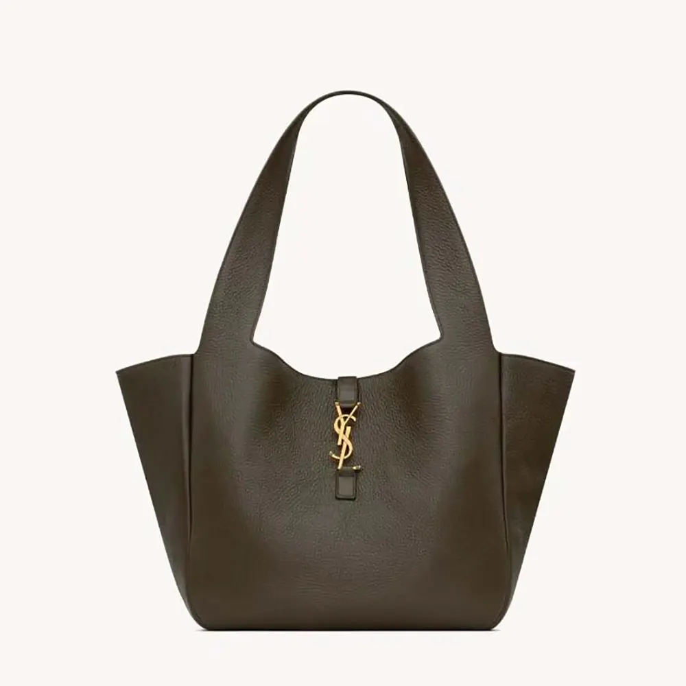 Front view of Saint Laurent YSL Women Le 5 à 7 Bea in dark green leather