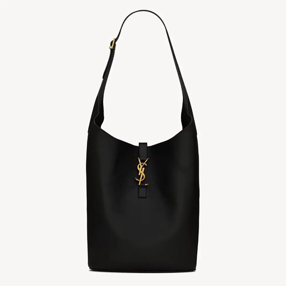 Front view of Saint Laurent YSL Women Le 5 à 7 Hobo in black grained leather