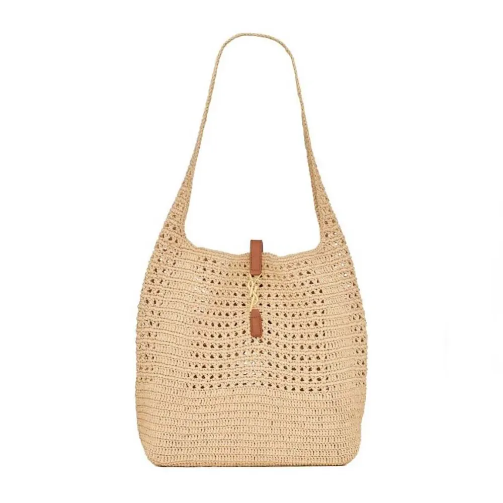 Front view of Saint Laurent YSL Women Le 5 à 7 Shoulder Bag in beige leather