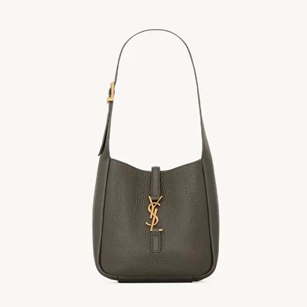 Front view of Saint Laurent YSL Women Le 5 à 7 Supple Baby in dark green leather