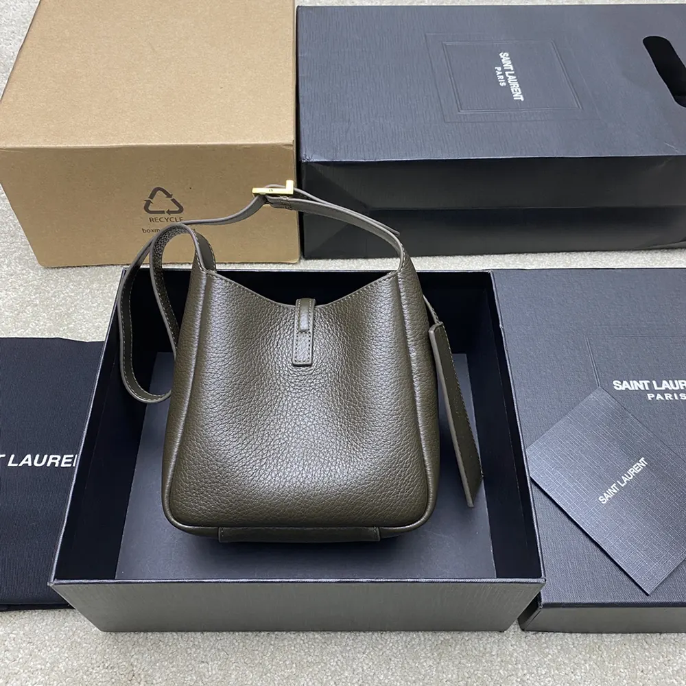 Side angle showing supple texture of Saint Laurent YSL Women Le 5 à 7 Supple Baby
