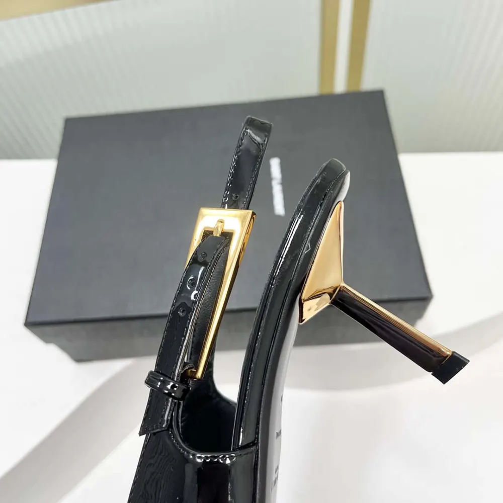 Saint Laurent YSL Women Lee Slingback Pumps in Glazed Leather-Black - image 8