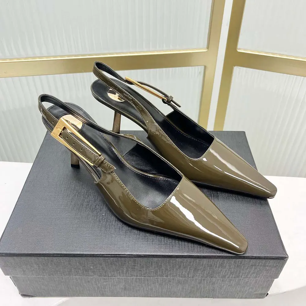 Back view showing elastic slingback strap of Saint Laurent YSL Lee Slingback Pumps