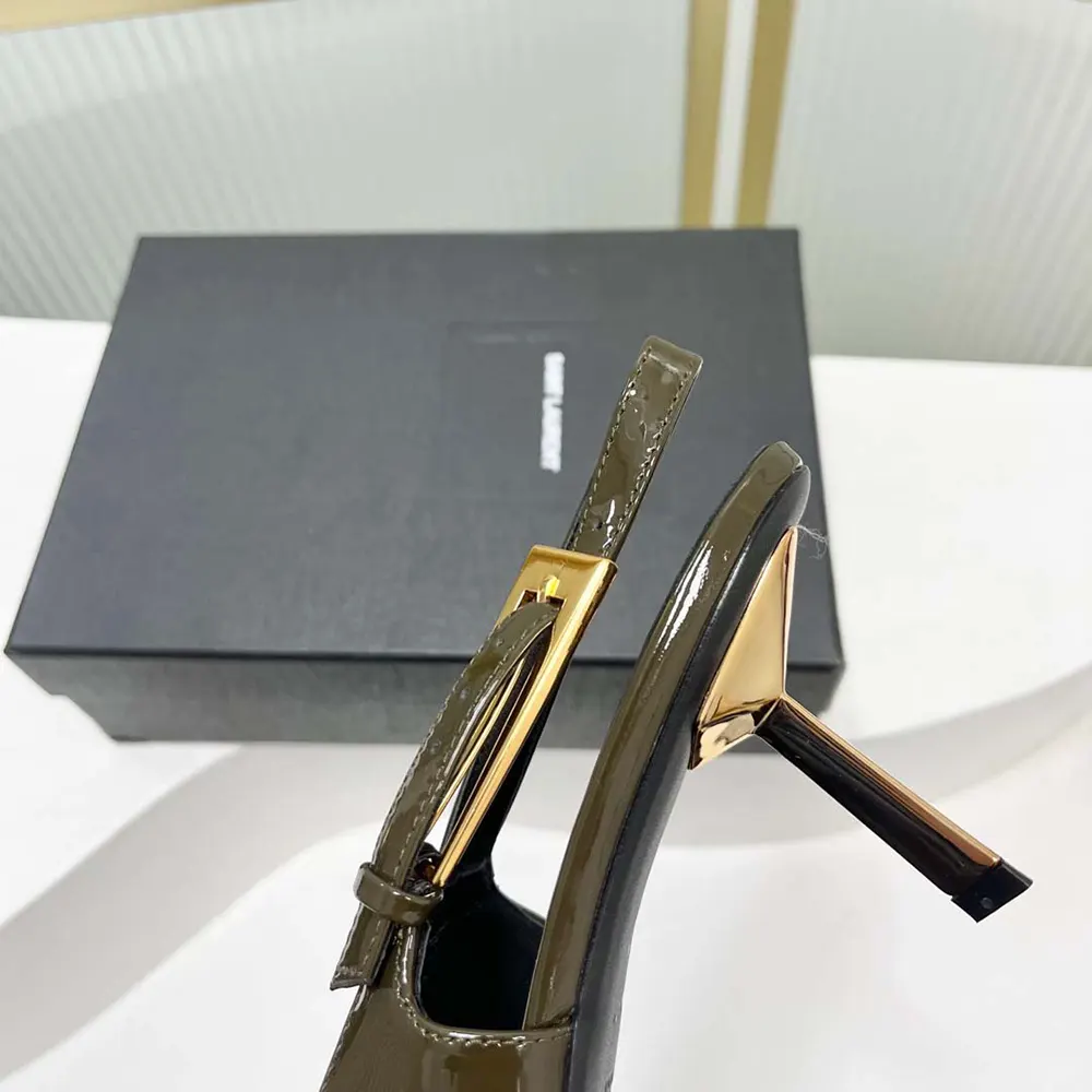 Saint Laurent YSL Women Lee Slingback Pumps in Patent Leather-Drak Green - image 9