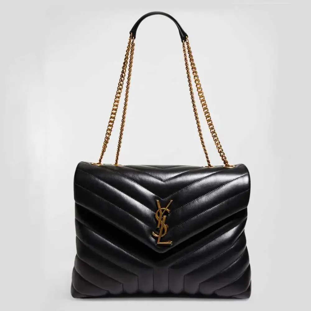 Front view of Saint Laurent YSL Women Loulou Medium Bag in black