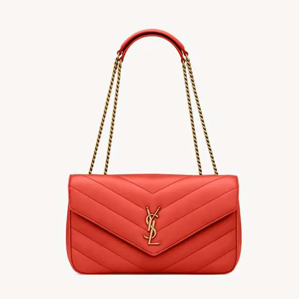 Front view of Saint Laurent YSL Women Loulou Medium in orange lambskin