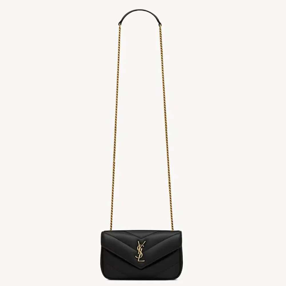 Front view of Saint Laurent YSL Women Loulou Mini in Lambskin-Black