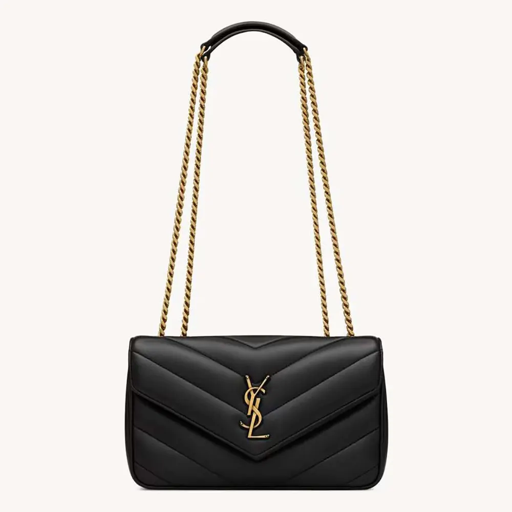 Front view of Saint Laurent YSL Women Loulou Small in black lambskin