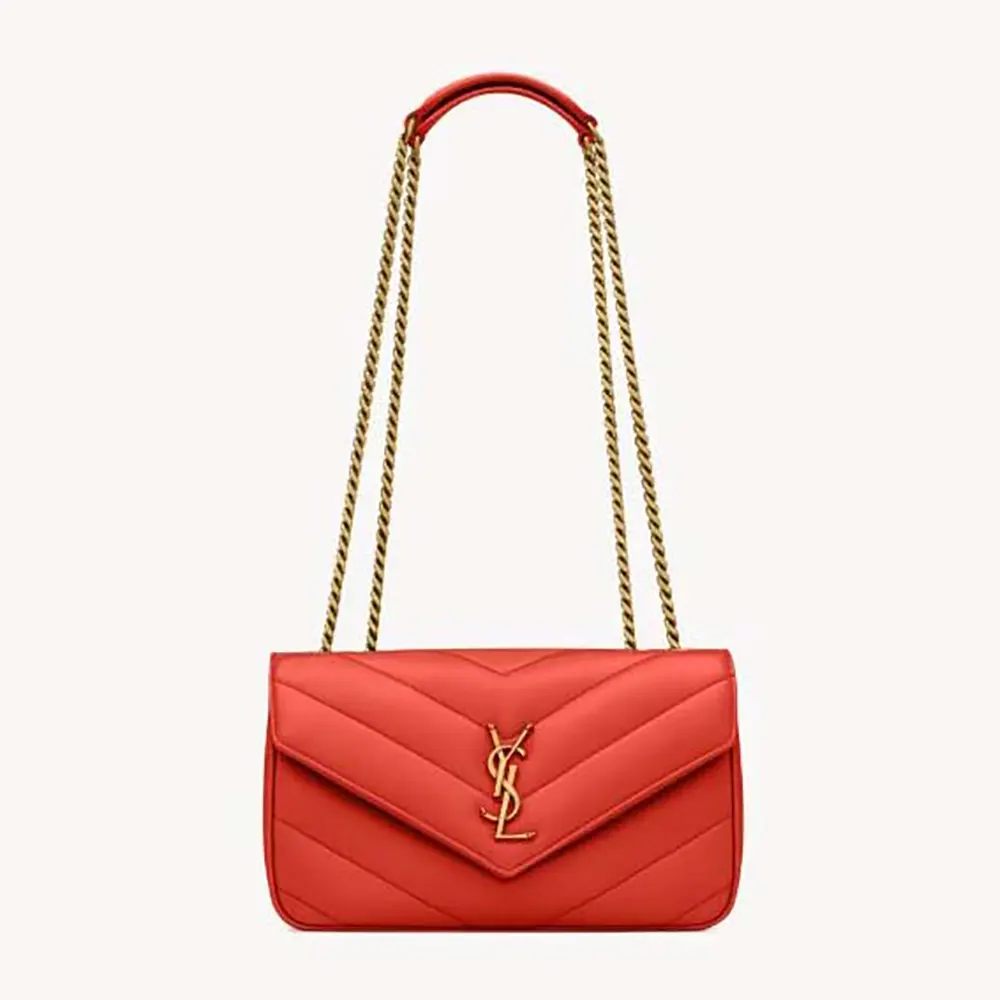 Front view of Saint Laurent YSL Women Loulou Small in orange lambskin