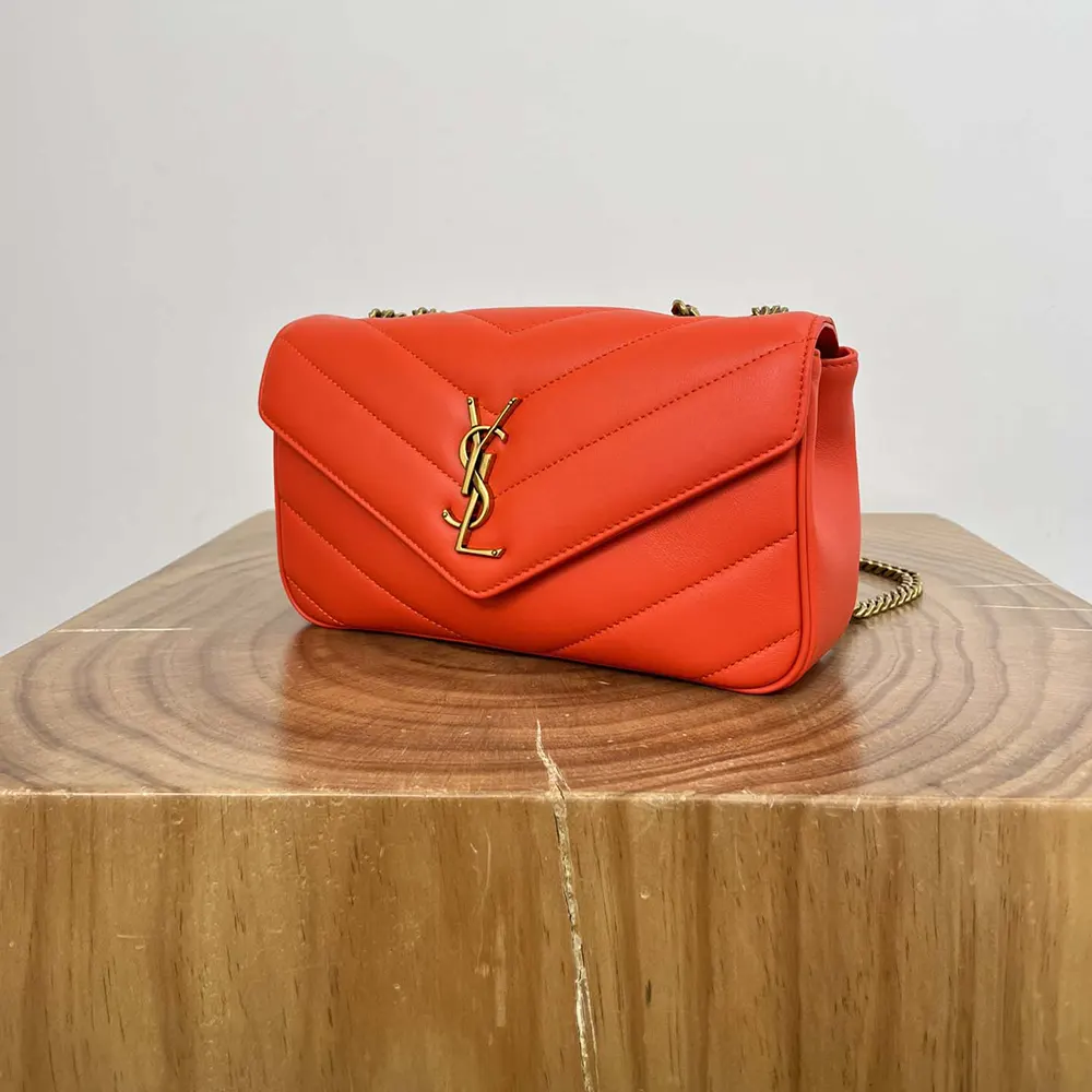Saint Laurent YSL Women Loulou Small in Matelasse Lambskin-Orange - image 4