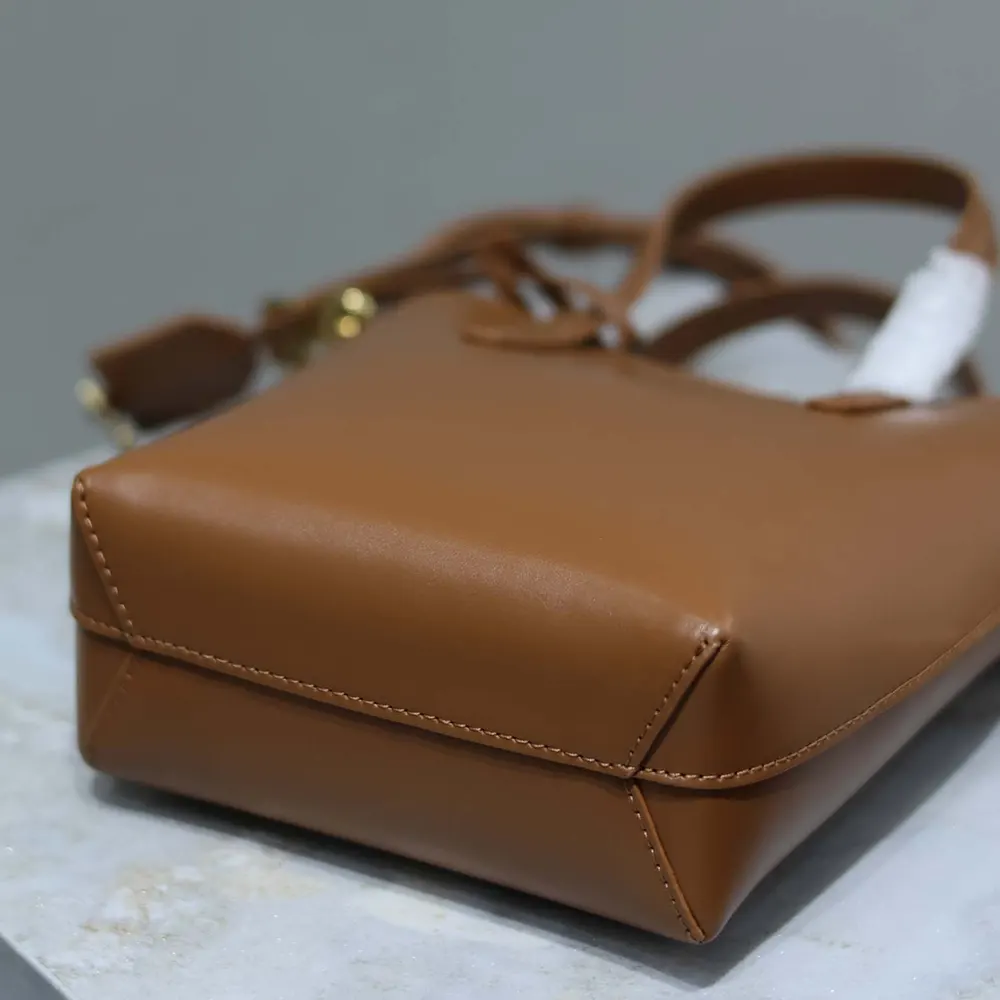 Saint Laurent YSL Women Mini Toy Shopping Saint Laurent in Box Leather-Brown - image 7