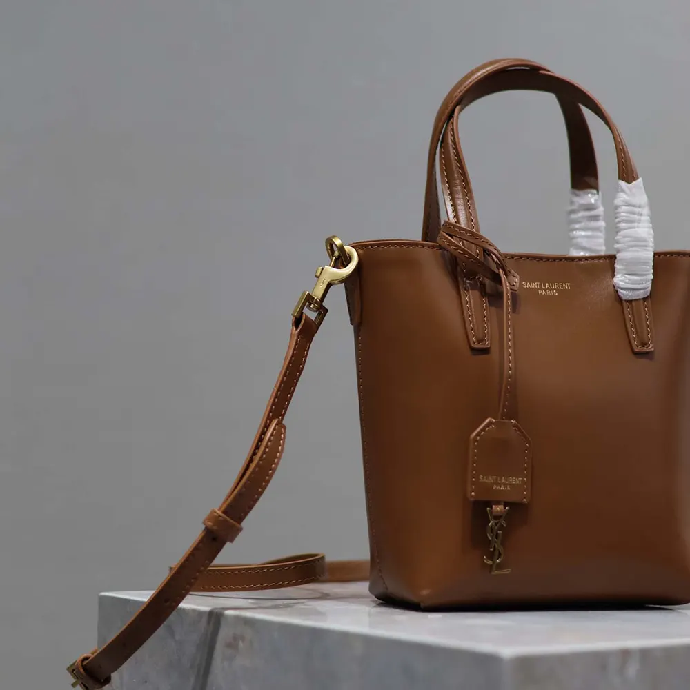 Saint Laurent YSL Women Mini Toy Shopping Saint Laurent in Box Leather-Brown - image 5