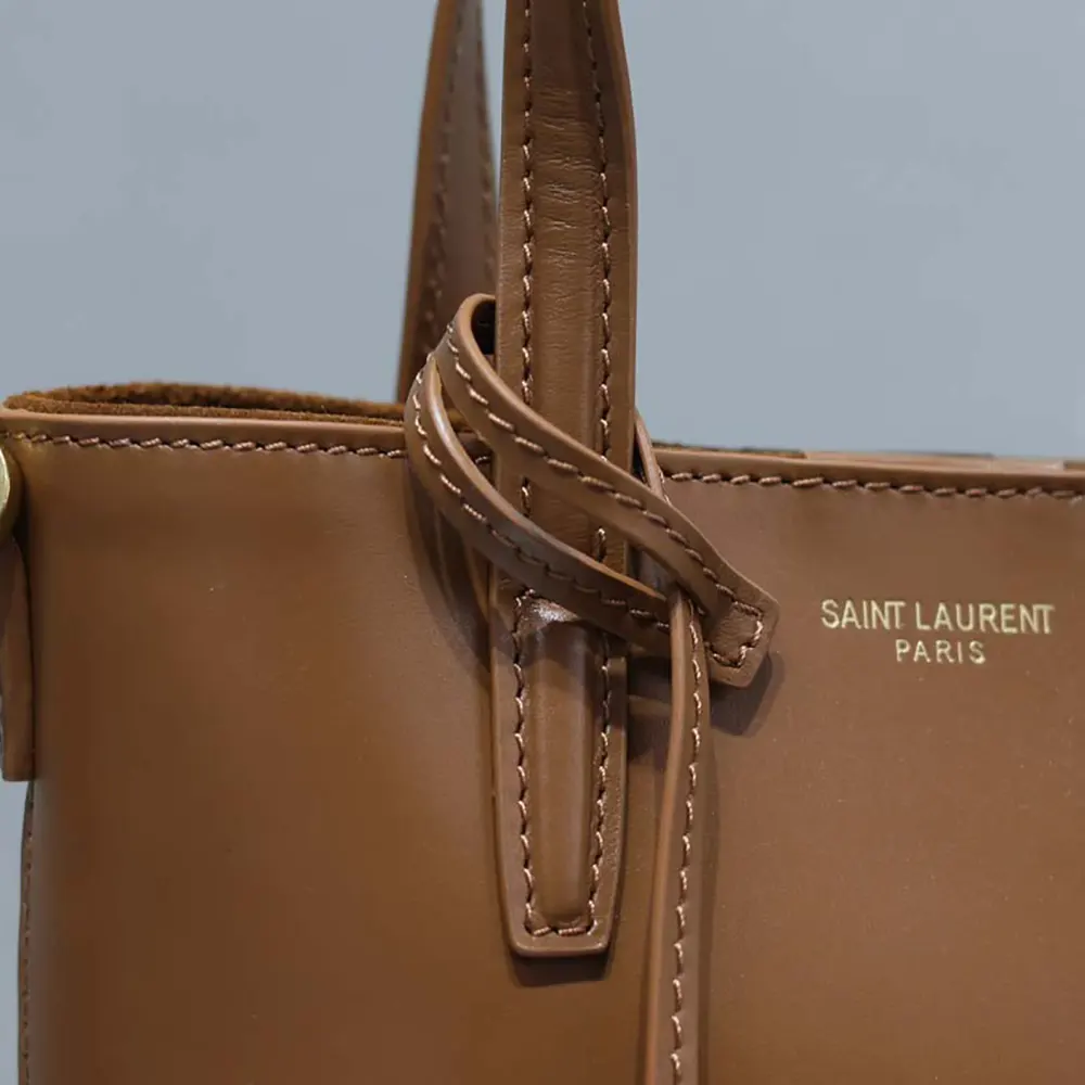 Saint Laurent YSL Women Mini Toy Shopping Saint Laurent in Box Leather-Brown - image 10