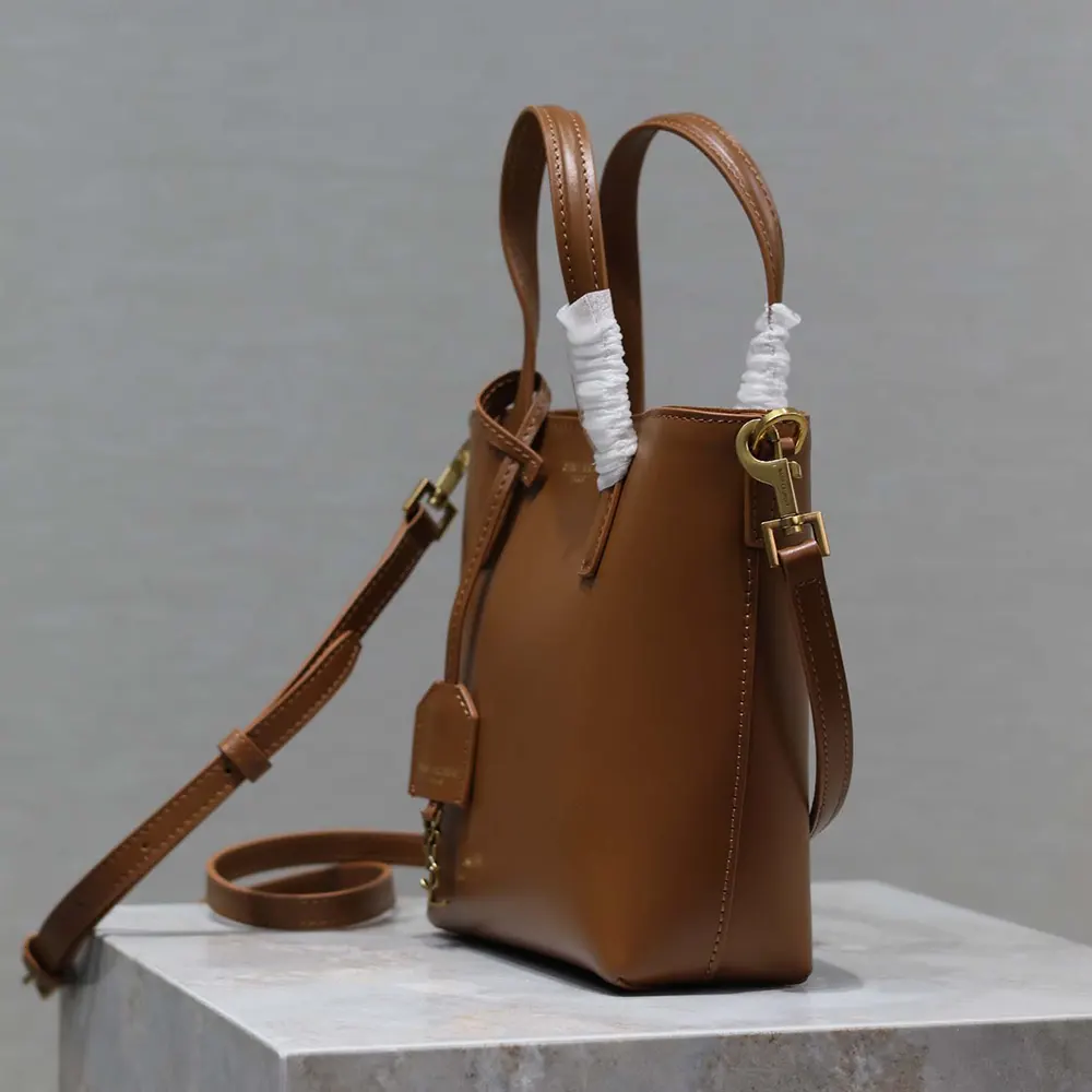 Saint Laurent YSL Women Mini Toy Shopping Saint Laurent in Box Leather-Brown - image 6