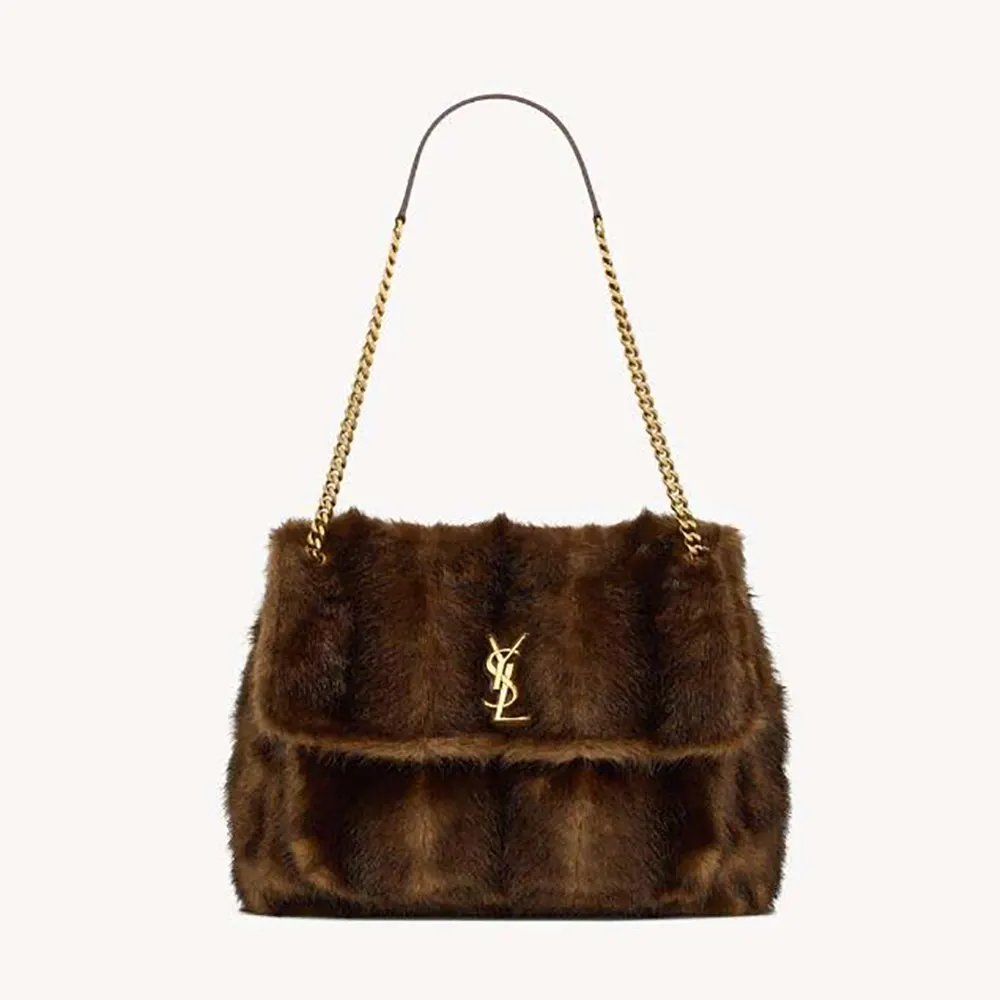 Front view of Saint Laurent YSL Women Niki Large in Shearling brown shoulder bag
