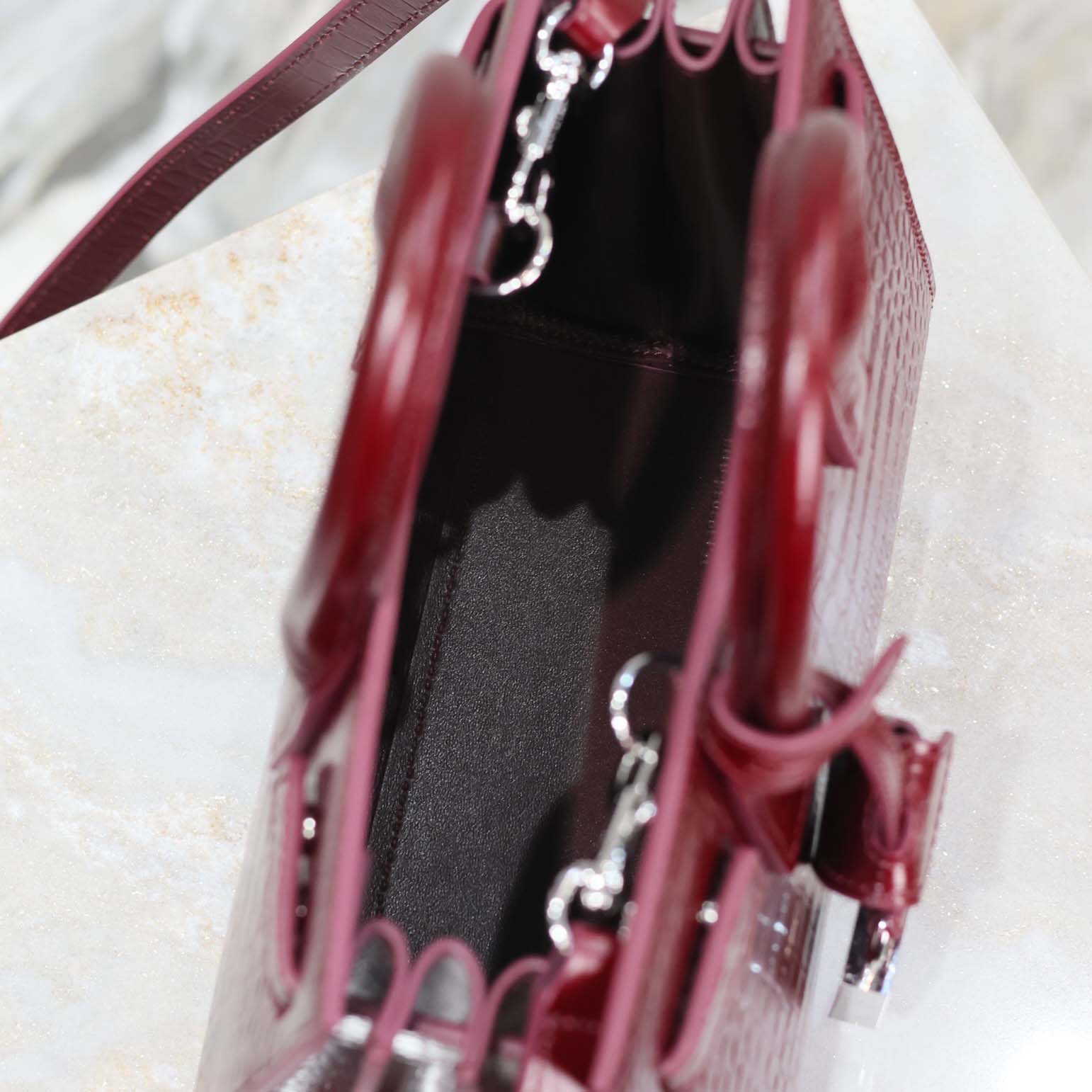 Saint Laurent YSL Women Sac De Jour in Crocodile Embossed Leather Nano-Maroon - image 9