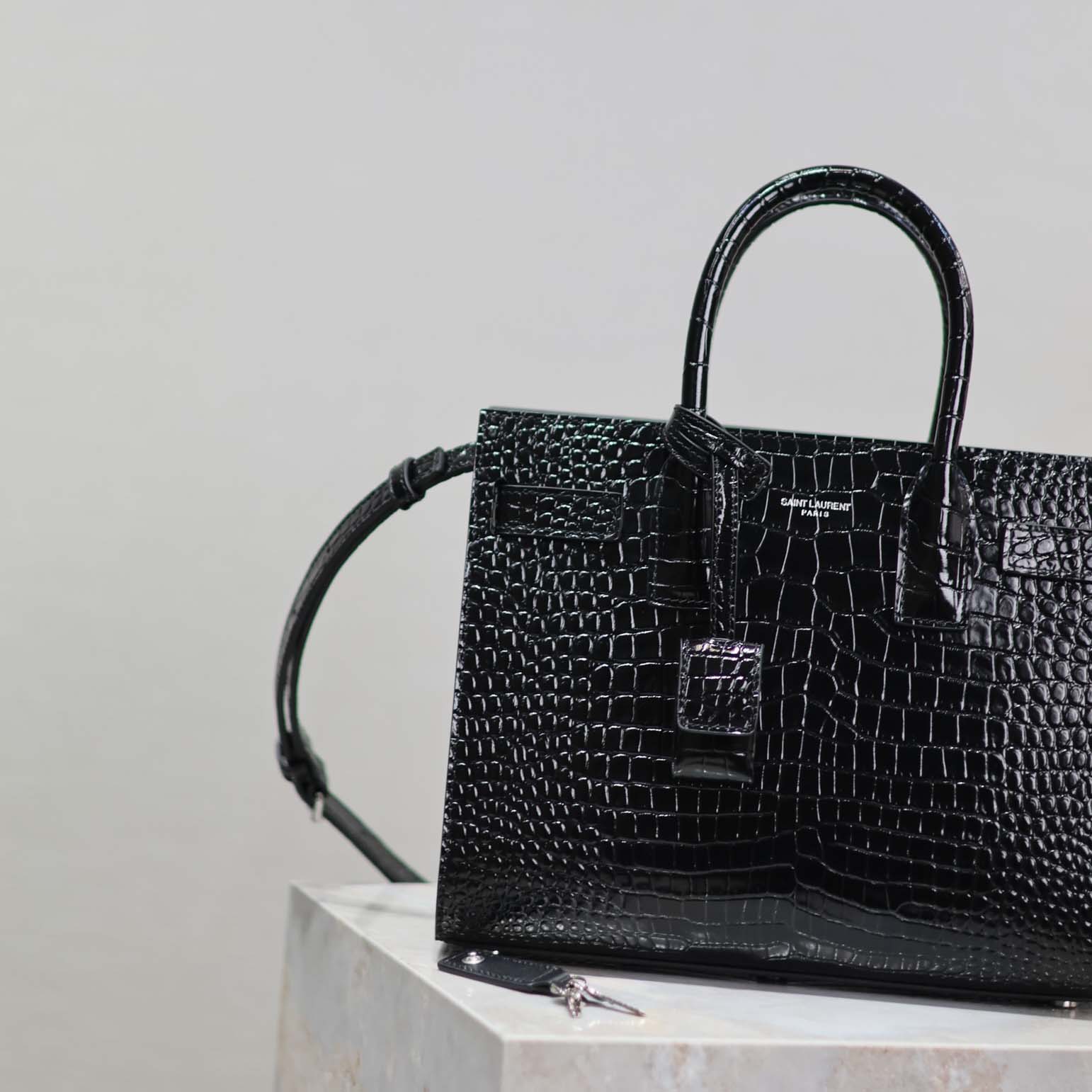 Saint Laurent YSL Women Sac De Jour in Embossed Crocodile Leather Baby-Black - image 7