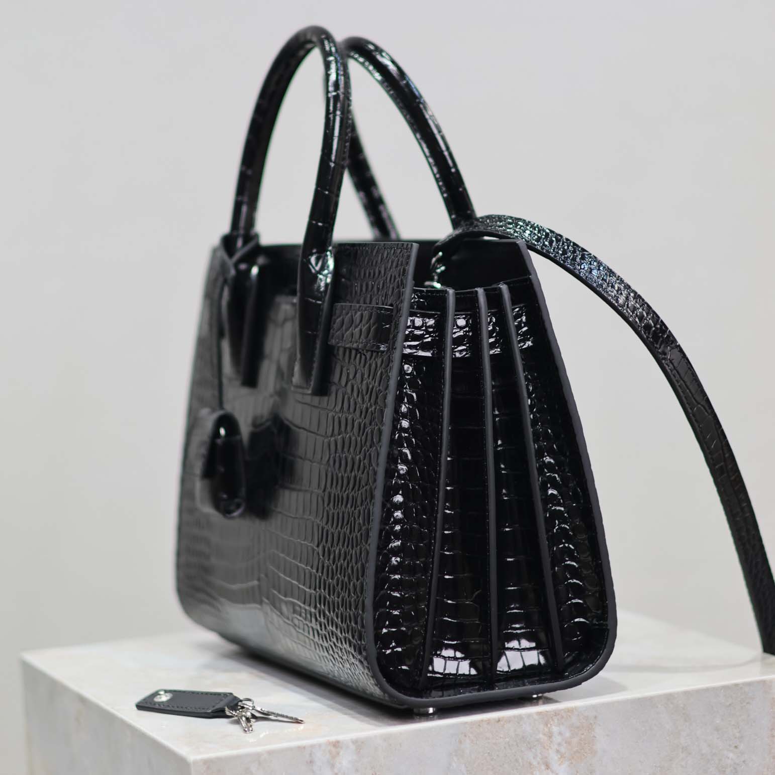 Saint Laurent YSL Women Sac De Jour in Embossed Crocodile Leather Baby-Black - image 8