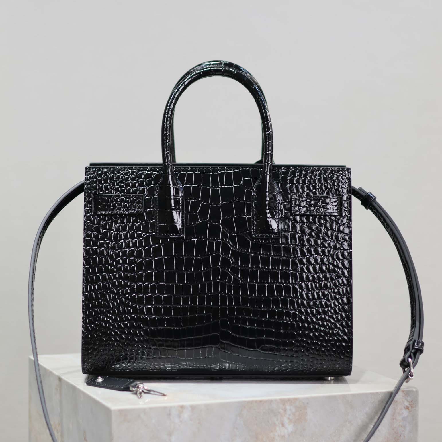 Saint Laurent YSL Women Sac De Jour in Embossed Crocodile Leather Baby-Black - image 4