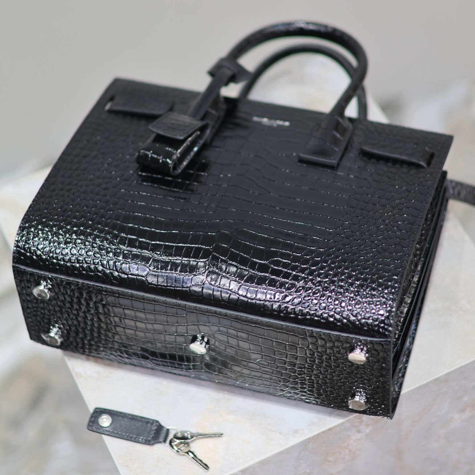 Saint Laurent YSL Women Sac De Jour in Embossed Crocodile Leather Baby-Black - image 9