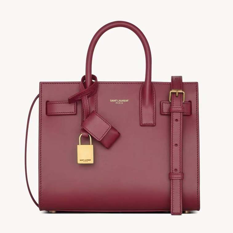 Front view of Saint Laurent YSL Women Sac De Jour in Smooth Leather-Burgundy