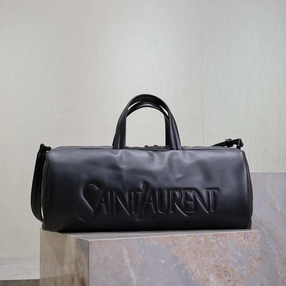 Close-up of polished silver YSL hardware on Saint Laurent YSL Women Saint Laurent Duffle