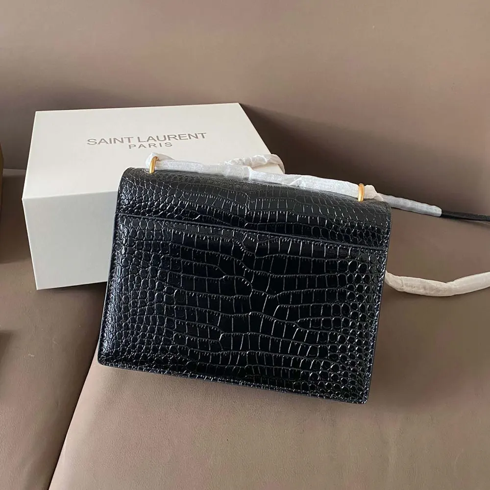 Saint Laurent YSL Women Sunset Medium in Crocodile Embossed Leather-Black - image 4