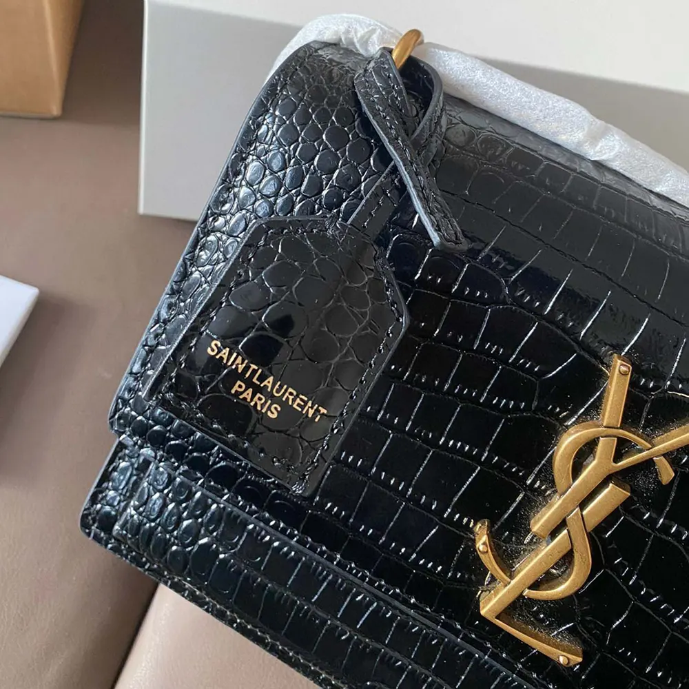 Saint Laurent YSL Women Sunset Medium in Crocodile Embossed Leather-Black - image 6