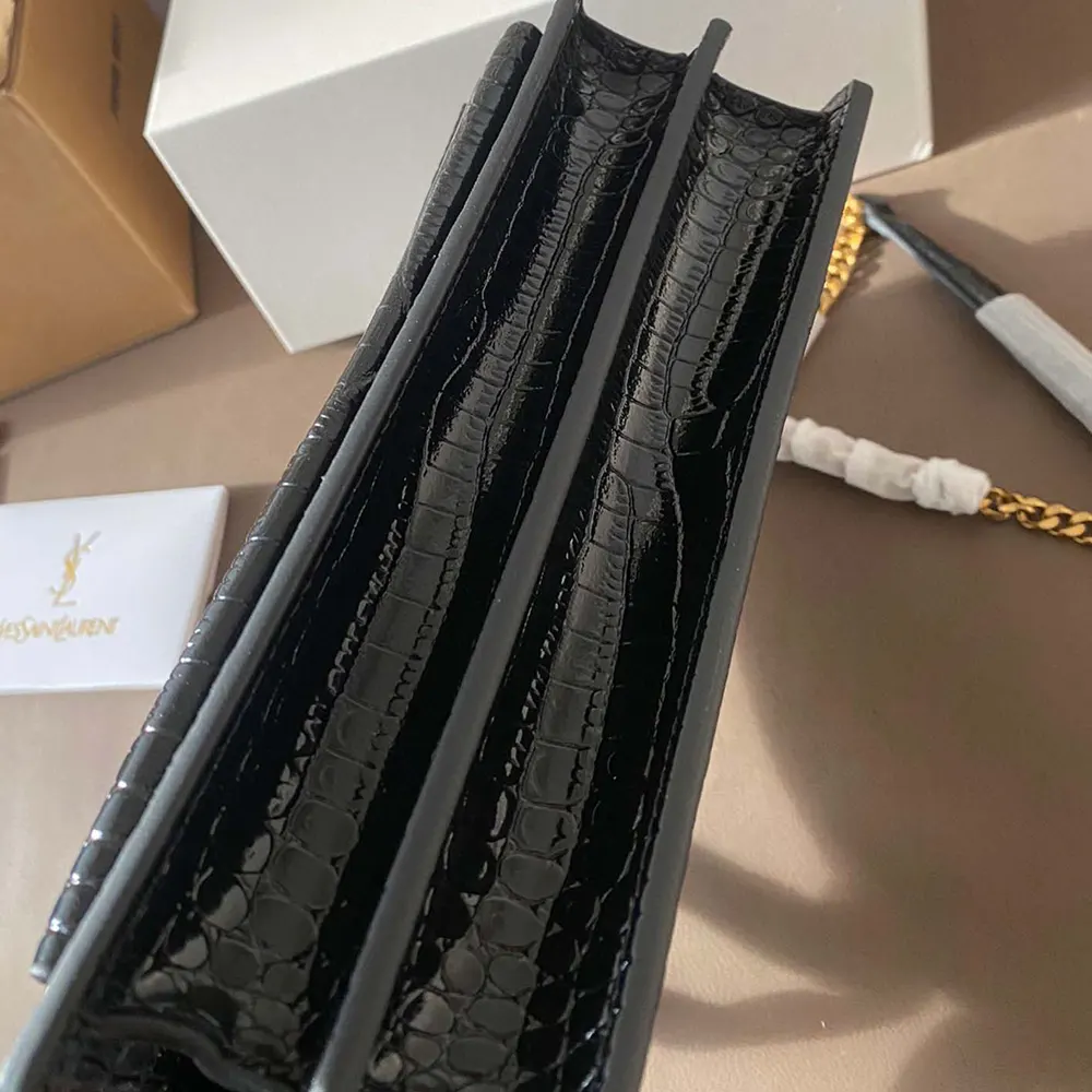 Saint Laurent YSL Women Sunset Medium in Crocodile Embossed Leather-Black - image 7