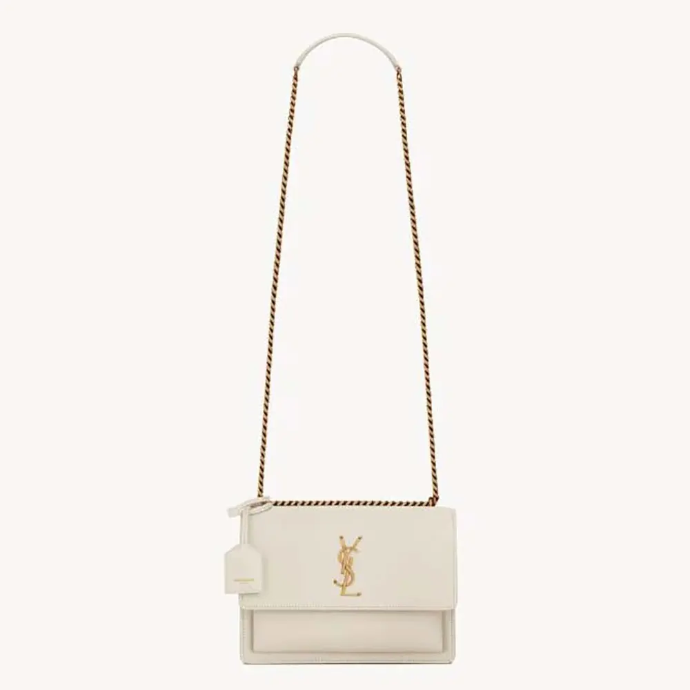Saint Laurent YSL Women Sunset Medium in Smooth Leather-White