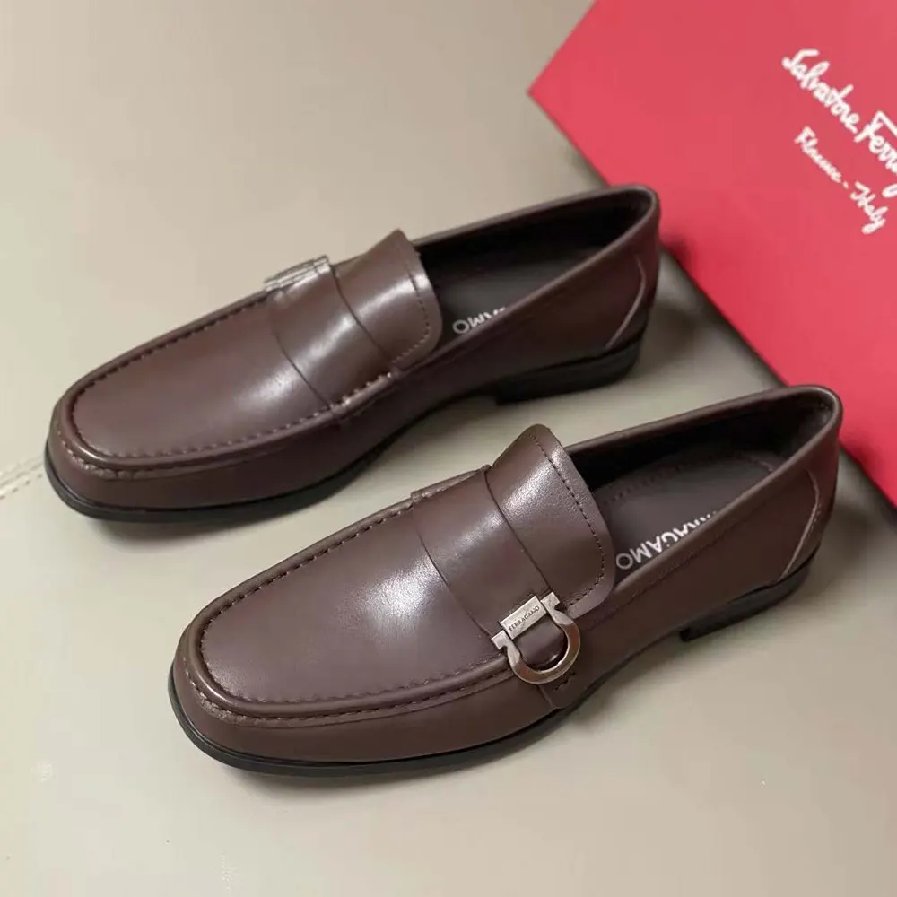 Close-up of signature Gancini metal ornament on Salvatore Ferragamo Men Moccasin