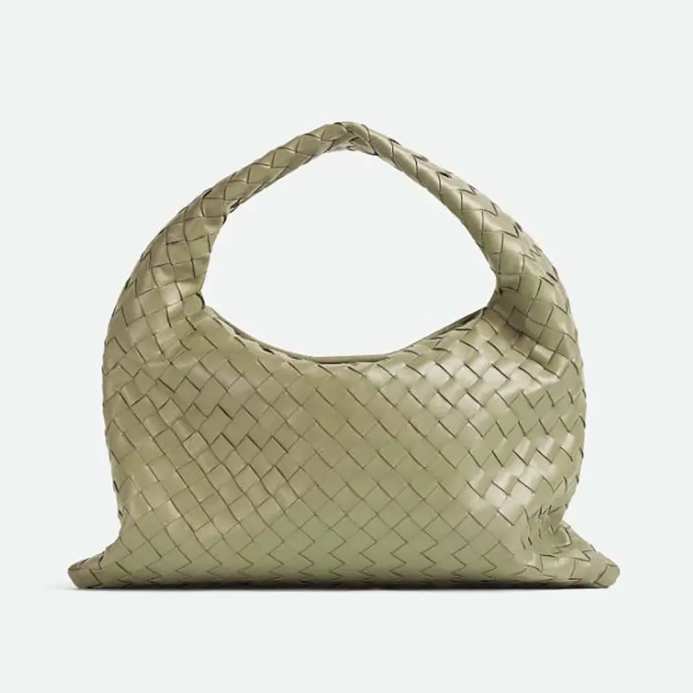 Front view of Bottega Veneta Women Hop Shoulder Bag in Olive leather