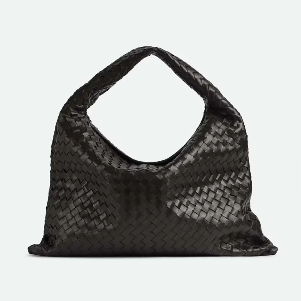 Front view of Bottega Veneta Women Large Hop Shoulder Bag in Calf Leather-Black