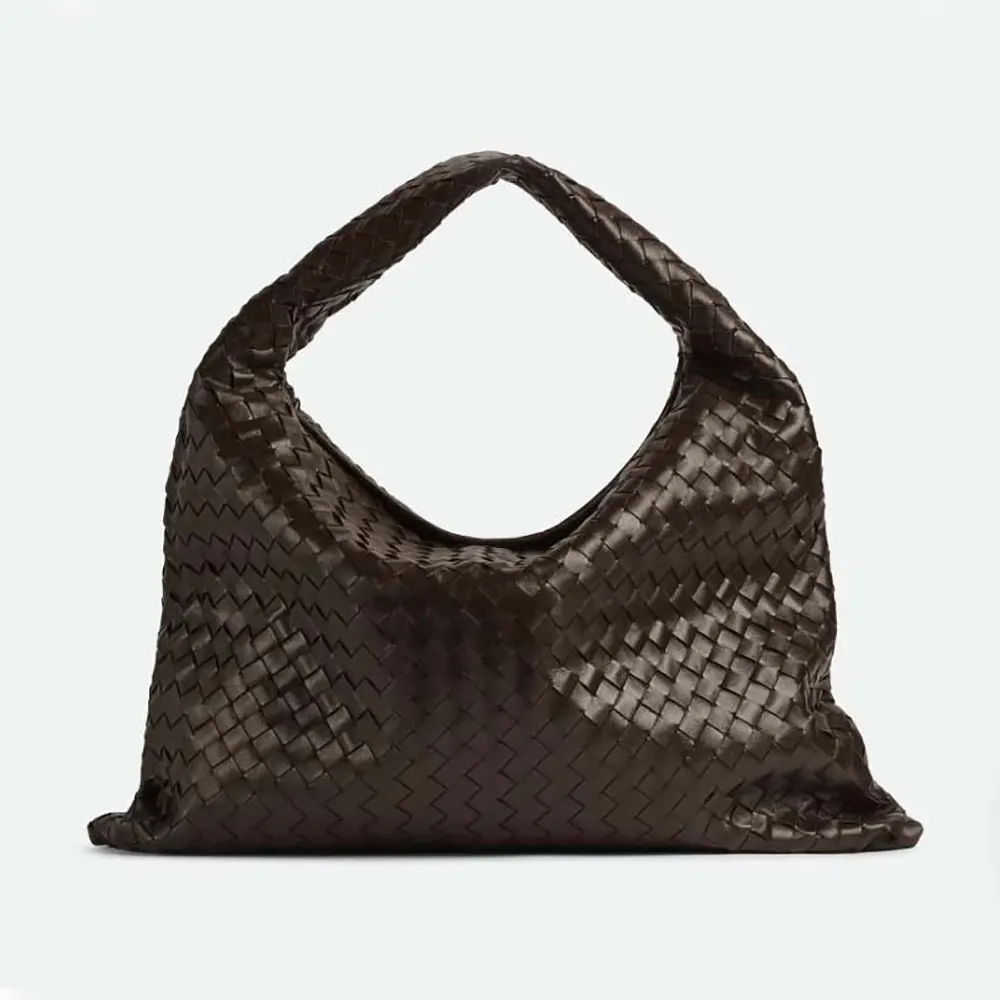 Front view of Bottega Veneta Women Large Hop Shoulder Bag in chocolate leather
