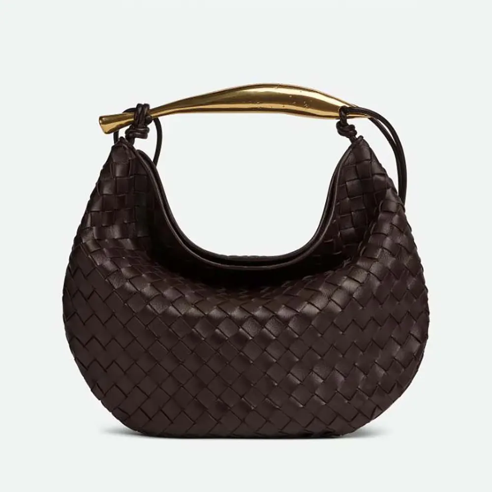 Front view of Bottega Veneta Women Large Sardine Shoulder Bag in Bordeaux lambskin